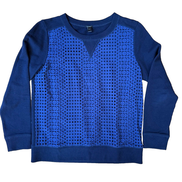 J. Crew (Not Factory) 100% Cotton Eyelet Sweatshirt Top ~ Navy ~ Women's Small - Picture 1 of 5